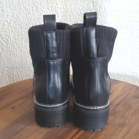 Kensie- Black Boots Slip On Knit upper leather lug Neutral comfort NEW! Sz.7 - Picture 5 of 12